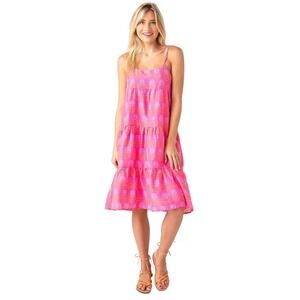 J. Marie Maeve Pink Tulip Flower Print Tiered Midi Dress Women's M NWOT Vacation